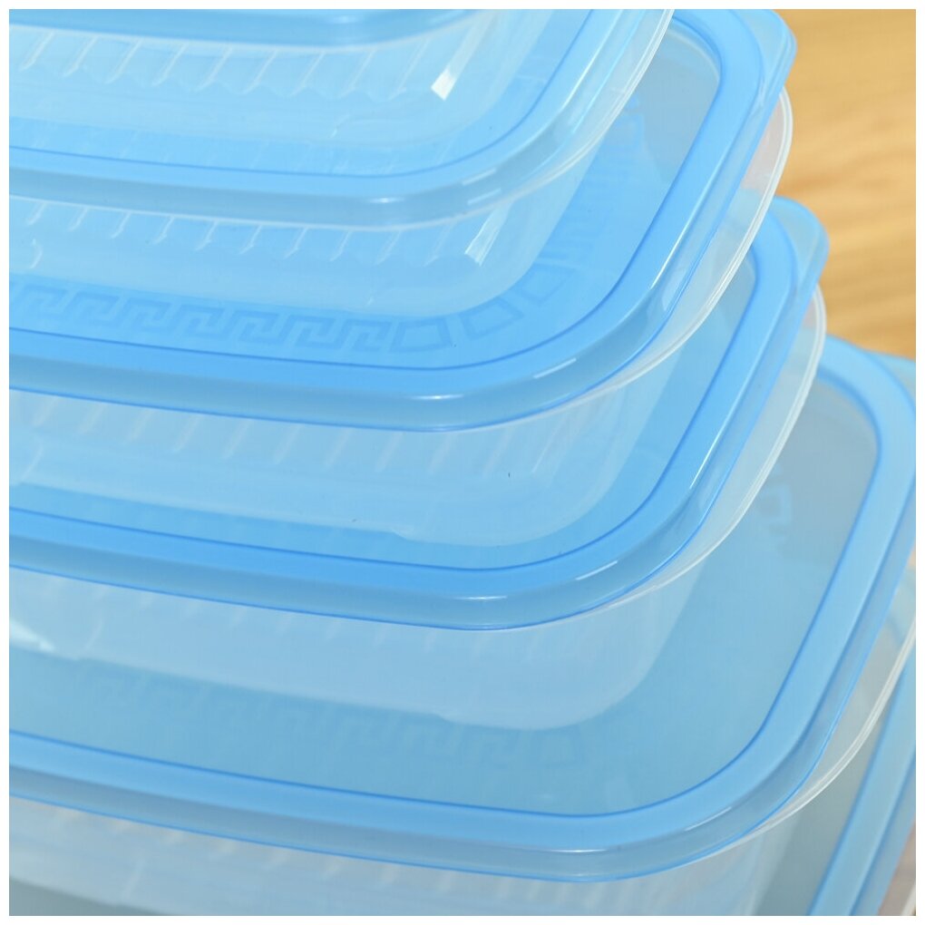Набор контейнеров 6 шт (2х0.4л, 2х0.8л, 2х1.6л) для холодных и горячих продуктов, цвет голубой - фотография № 4