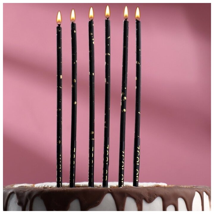 Набор свечей в торт, 6 штук, чёрный с золотом 7003969