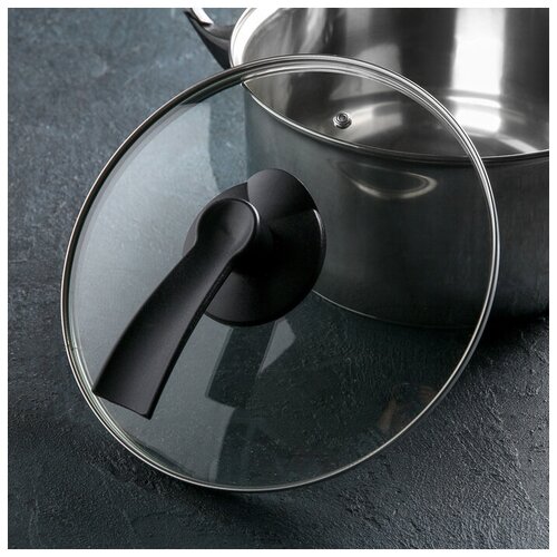 фото Крышка для сковороды и кастрюли стеклянная jarko lux, d=24 см, с пластиковой ручкой qwen