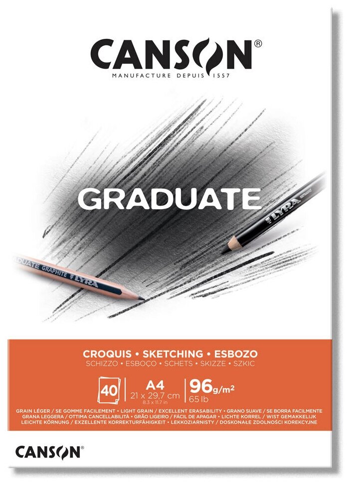 Canson Склейка "Graduate", по короткой, 40л, A4, 96г/м2, шероховатая sela