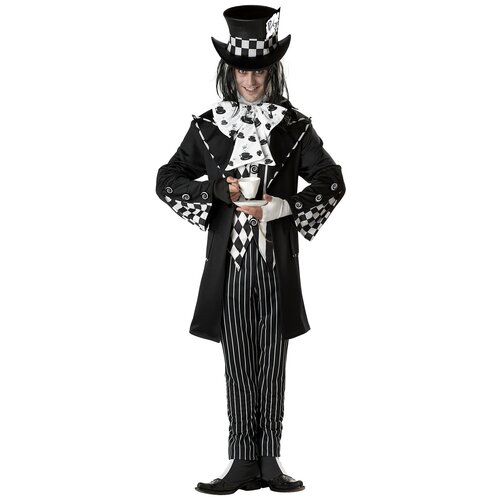 фото Костюм черно-белый сумасшедший шляпник взрослый california costumes s (44-46) (жакет, жилет, штаны, шляпа, перчатки, накладки на обувь)