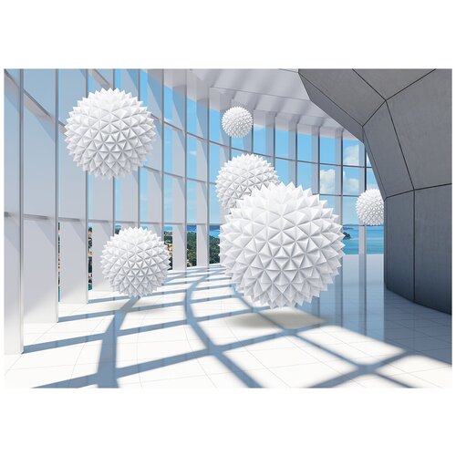 Футуристическая галерея со сферами 3D - Виниловые фотообои, (211х150 см) галерея шаров 3d виниловые фотообои 211х150 см