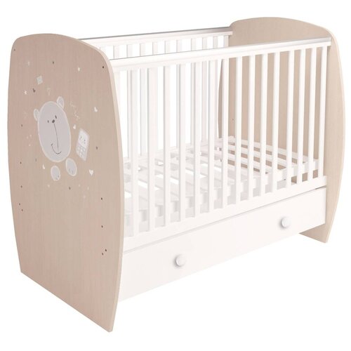 детская кроватка polini kids french 710 amis с ящиком цвет белый Кроватка Polini kids French 710, Teddy, с ящиком, белый-дуб пастельный