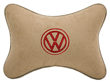 Подушка на подголовник алькантара Beige (красный) с логотипом автомобиля Volkswagen
