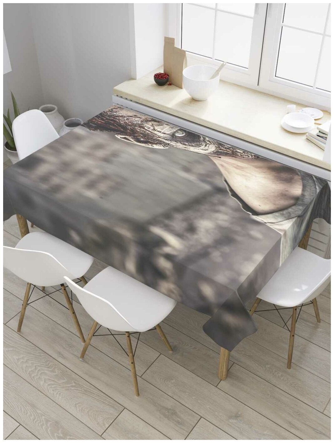 Скатерть прямоугольная JoyArty на кухонный стол "Оживший зомби" из оксфорда, 120x145 см