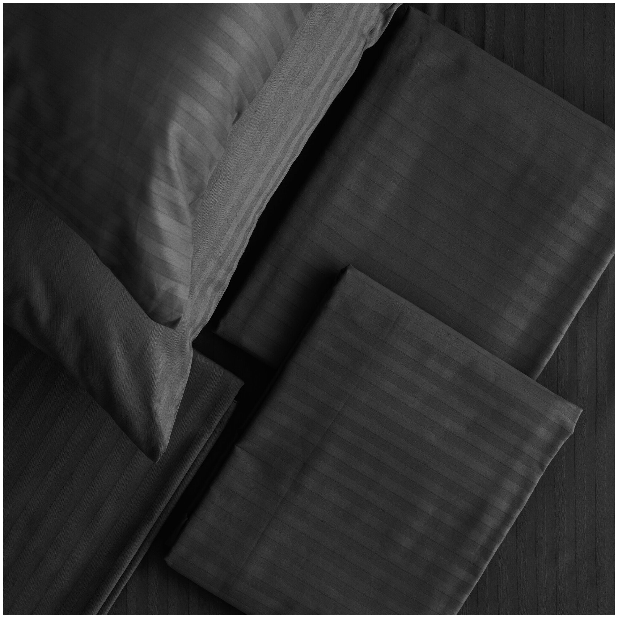 Комплект постельного белья Verossa Stripe, евростандарт, страйп-сатин, black - фотография № 9
