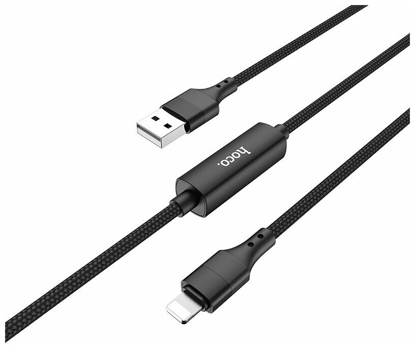 Кабель USB - микро USB HOCO S13 Central control 1.2м круглый 2.4A ткань дисплей цвет: черный