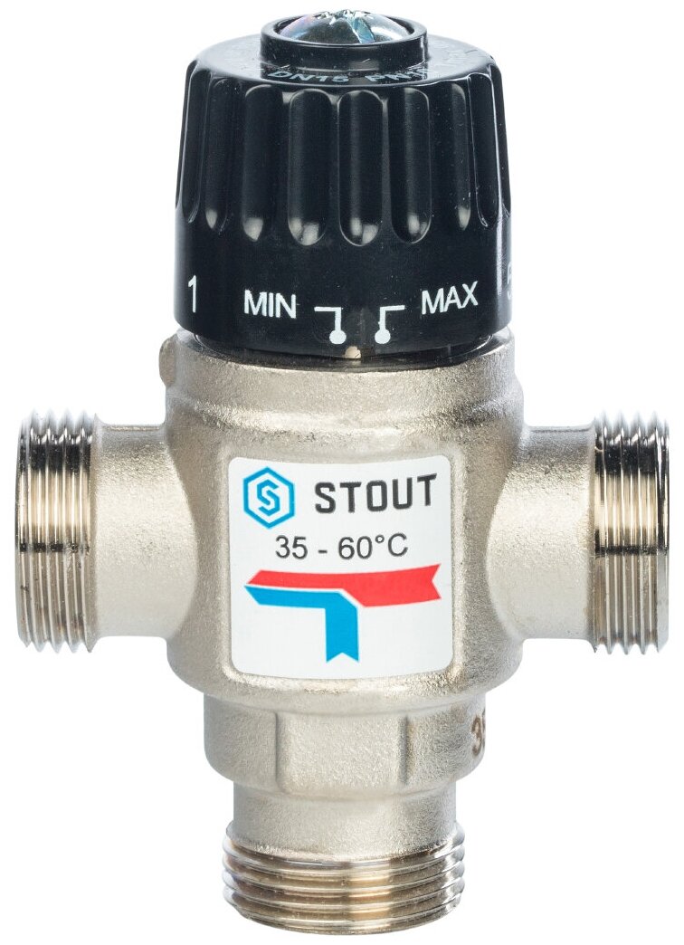 STOUT Термостатический смесительный клапан для систем отопления и ГВС 3/4" НР 35-60°С KV 16