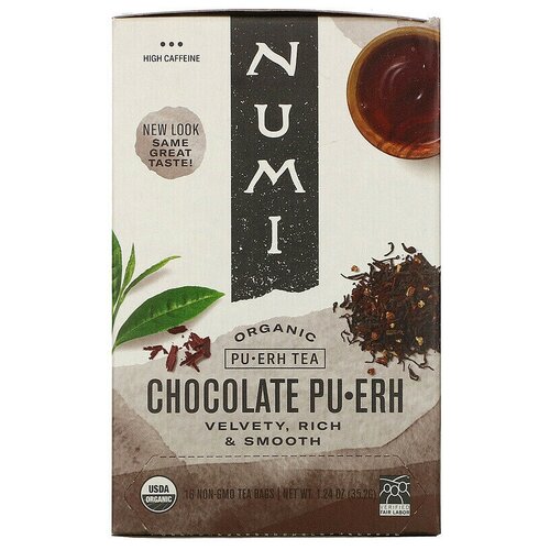 Numi Tea, Органический чай пуэр, шоколадный пуэр, 16 чайных пакетиков, 1,24 унции (35,2 г)