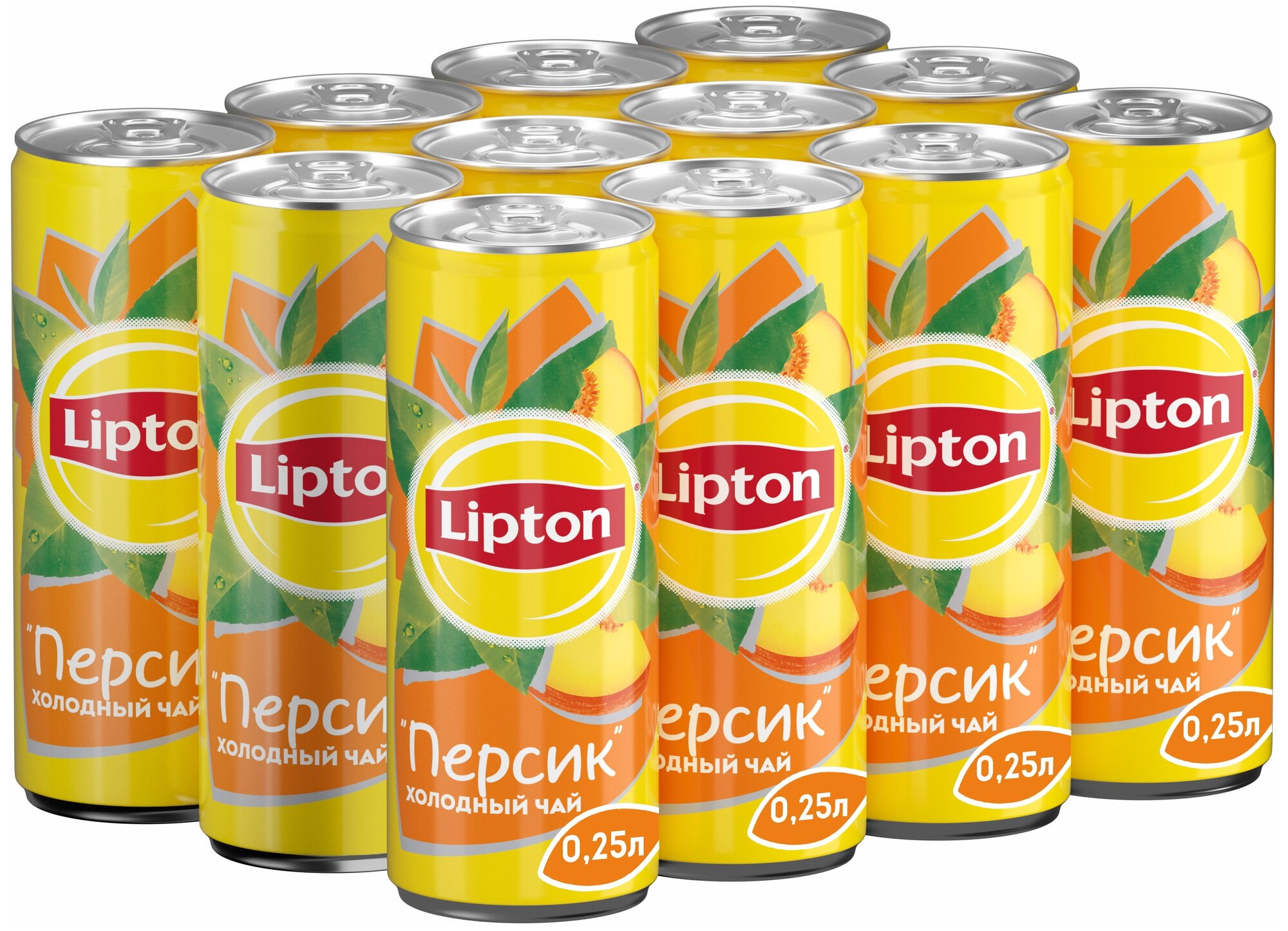 Чай Lipton холодный черный Персик, банка, 0.25 л, 12 шт.