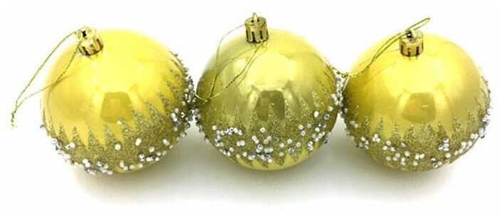 Набор новогодних елочных украшений Шары 8см 3 штуки стразы/жемчуг золото SY19P-8003/LG