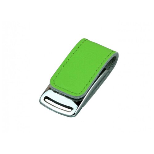 Кожаная флешка для нанесения логотипа с магнитным замком (64 Гб / GB USB 3.0 Зеленый/Green 216 Flash drive Брелок Бурано Trinket Burano N212)