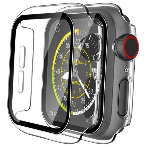 фото Защитный пластиковый чехол (кейс) apple watch series 1, 2, 3 (эпл вотч) 38 мм, для экрана/дисплея и корпуса, противоударный бампер, прозрачный с черной рамкой isa
