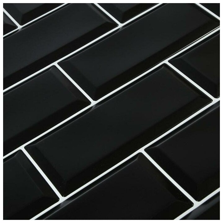 Панель ПВХ Блок чёрный, белый шов 966х484В наборе1шт - фотография № 3