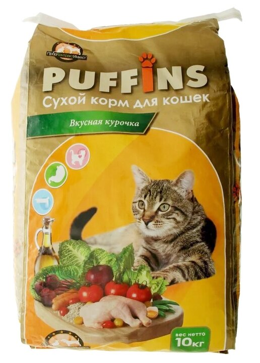 Puffins сухой корм для кошек Вкусная курочка 10кг - фотография № 3