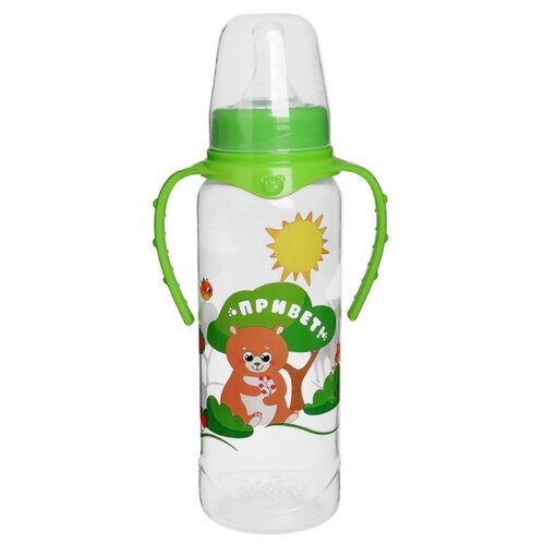 Бутылочка для кормления Mum&Baby Лесная сказка детская классическая, с ручками, 250 мл, от 0 месяцев, цвет зелёный