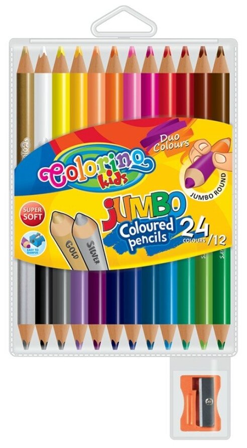 Карандаши цветные Colorino JUMBO круглые двусторонние 12 штук/24 цвета