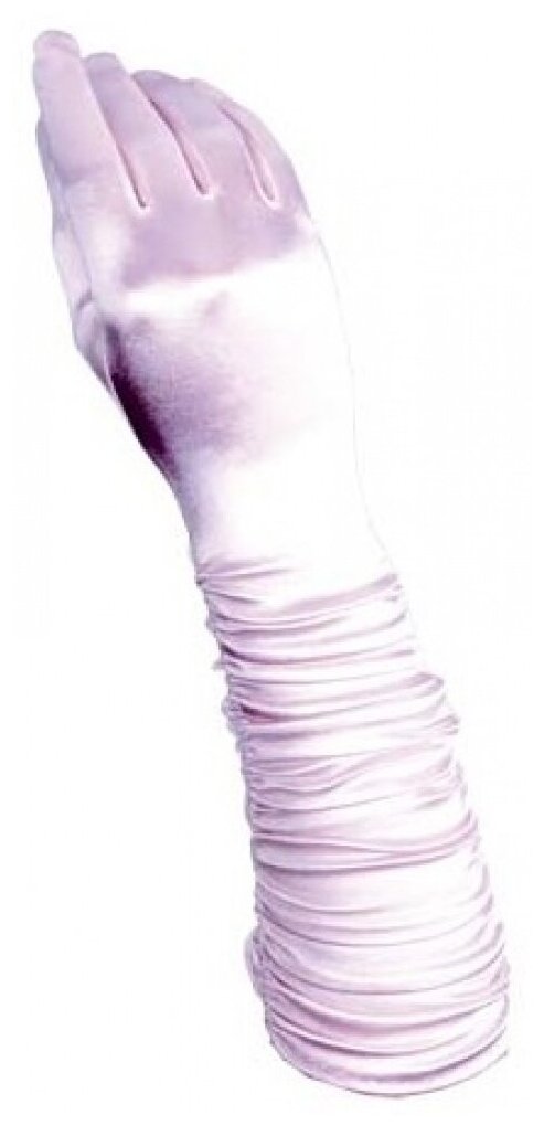 Светло-розовые сатиновые перчатки со сборкой (7931) взрослые