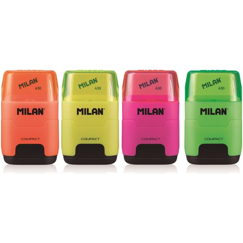 Ластик-точилка Milan Compact Fluo, в ассортименте ластик точилка milan compact fluo цвет в ассорт блистер bym10380