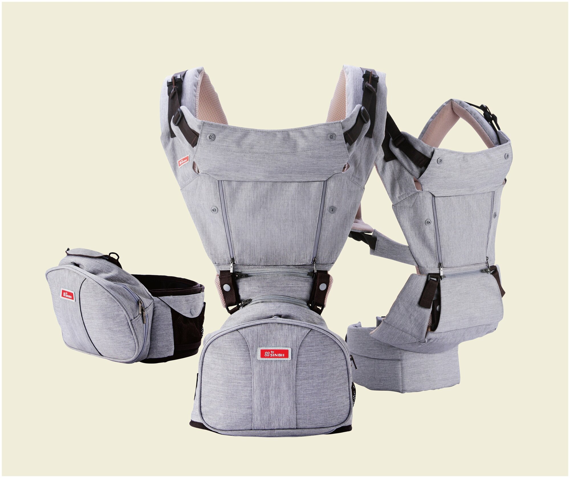 Эргорюкзак + Хипсит Sinbii Premium Hipseat S-Pocket Set. Серый