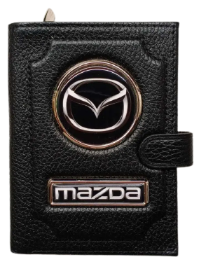 Обложка для автодокументов и паспорта Mazda (мазда) кожаная флотер 4 в 1