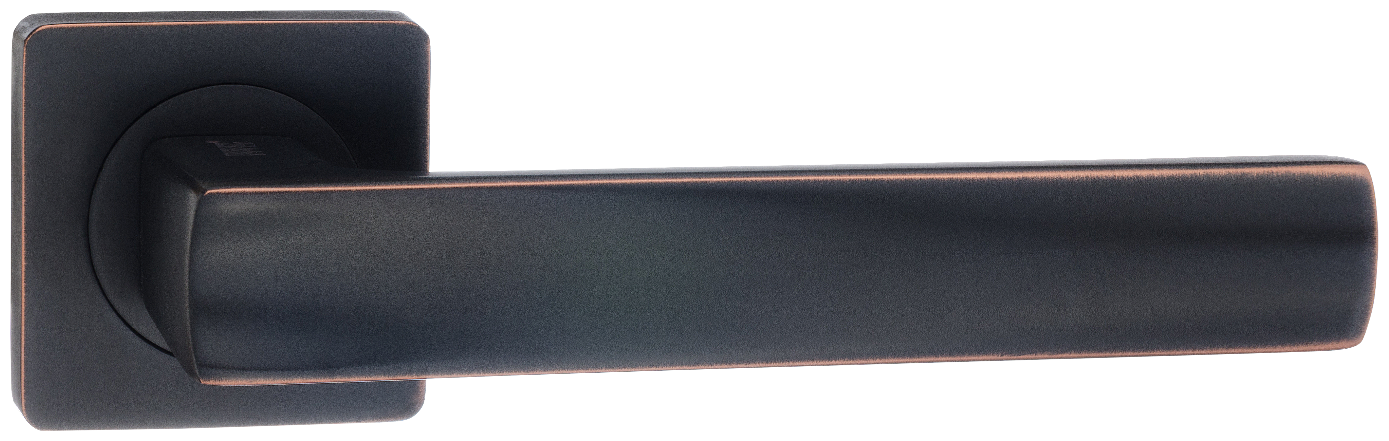 Ручка дверная межкомнатная на квадратной розетке Остия, бронза черная с патиной