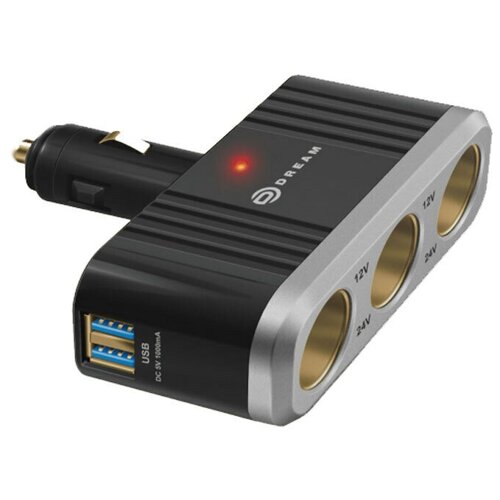 Разветвитель автоприкуривателя 3в1 2USB(G) 1A 12/24V Dream WF-016