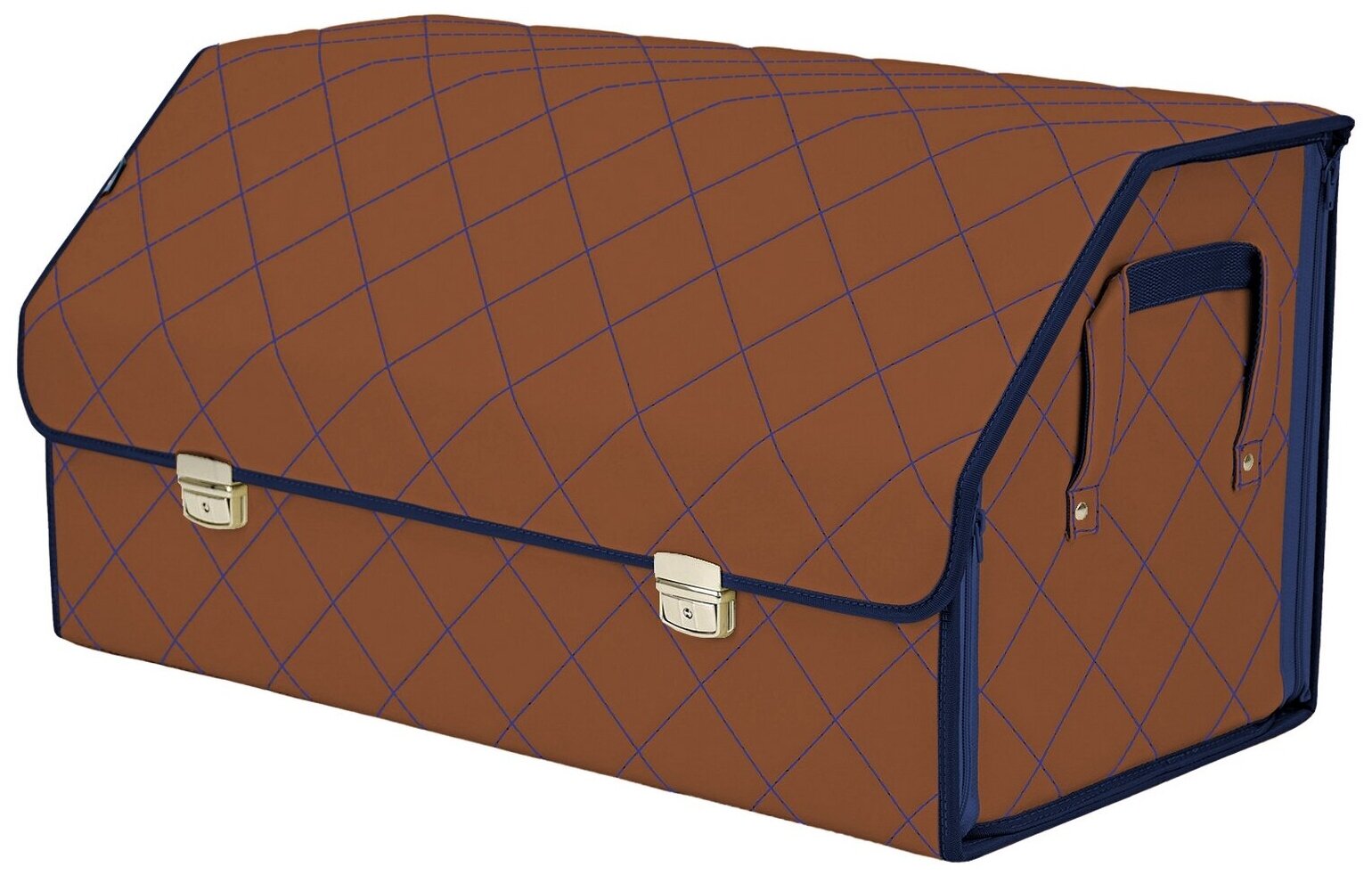 Органайзер-саквояж в багажник "Союз Премиум" (размер XL Plus). Цвет: светло-коричневый с синей прострочкой Ромб.