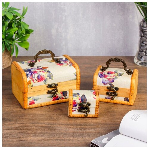 фото Шкатулка "нежность", набор 3 шт., 14х10.5х10.5 см, 11х7,5х7.5 см, 7х5х5 см mikimarket