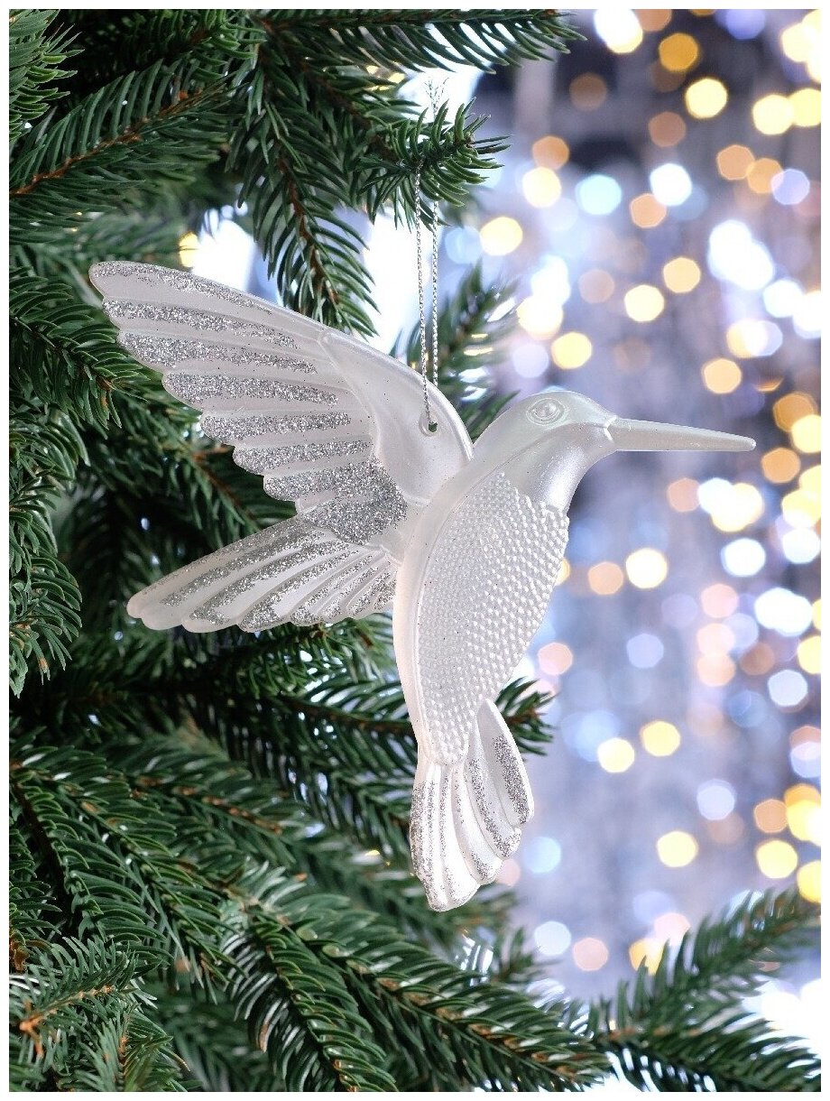 Рождественское украшение Птица, серебро, 14 см, China Dans, артикул 2014018, silver