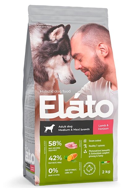 Сухой корм для взрослых собак средних и крупных пород Elato Holistic с с ягненком и олениной