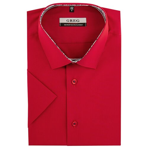 Рубашка мужская короткий рукав GREG 630/209/RED/Z/1p, Полуприталенный силуэт / Regular fit, цвет Красный, рост 174-184, размер ворота 38 красного цвета
