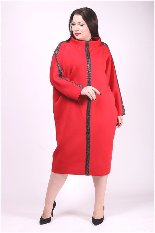 Платье-поло в классическом стиле, свободный силуэт, макси, карманы, размер 56-60, оверсайз, красный