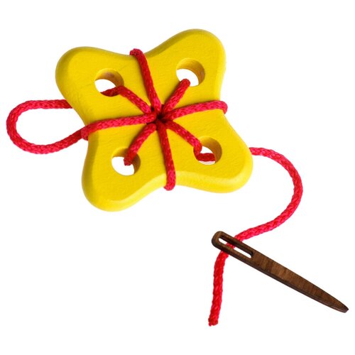 Шнуровка деревянная игрушка развивающая Томик Цветок 3 Желтый 3 дет. 610-5