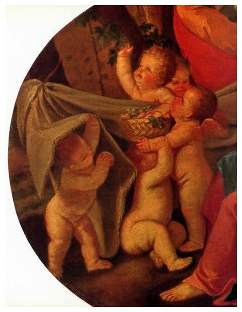 Репродукция на холсте Святая семья с ангелами (Heilige Familie mit Engeln) Пуссен Никола 40см. x 52см.