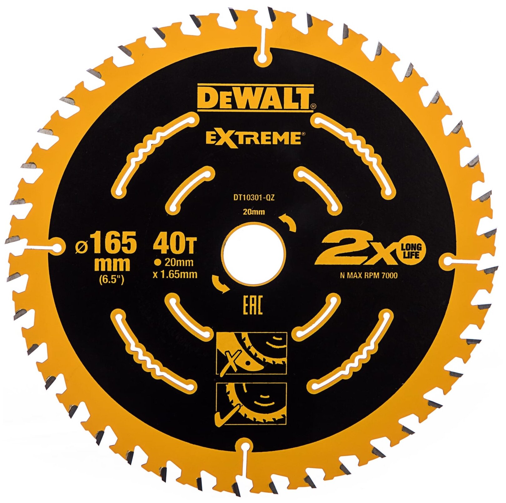 Круг пильный твердосплавный DeWALT DT10301-QZ по дереву EXTREME DEWALT® 165/20 1.65 40 WZ +18°