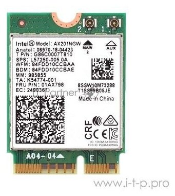 Плата сетевого контроллера Ax201. ngwg. w Intel Wi-Fi 6 Ax201, 2230, 2x2 Ax+bt, vPro, 999TCZ