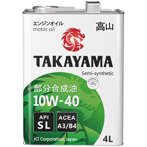 Моторное масло TAKAYAMA SAE 10W-40, API SL, ACEA A3/B4 Полусинтетическое 4 л