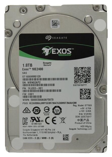 Жесткий диск Seagate ST1800MM0129 Exos 10E2400 1.8TB, 2.5", 10000rpm, SAS, 512e/4KN, 256MB