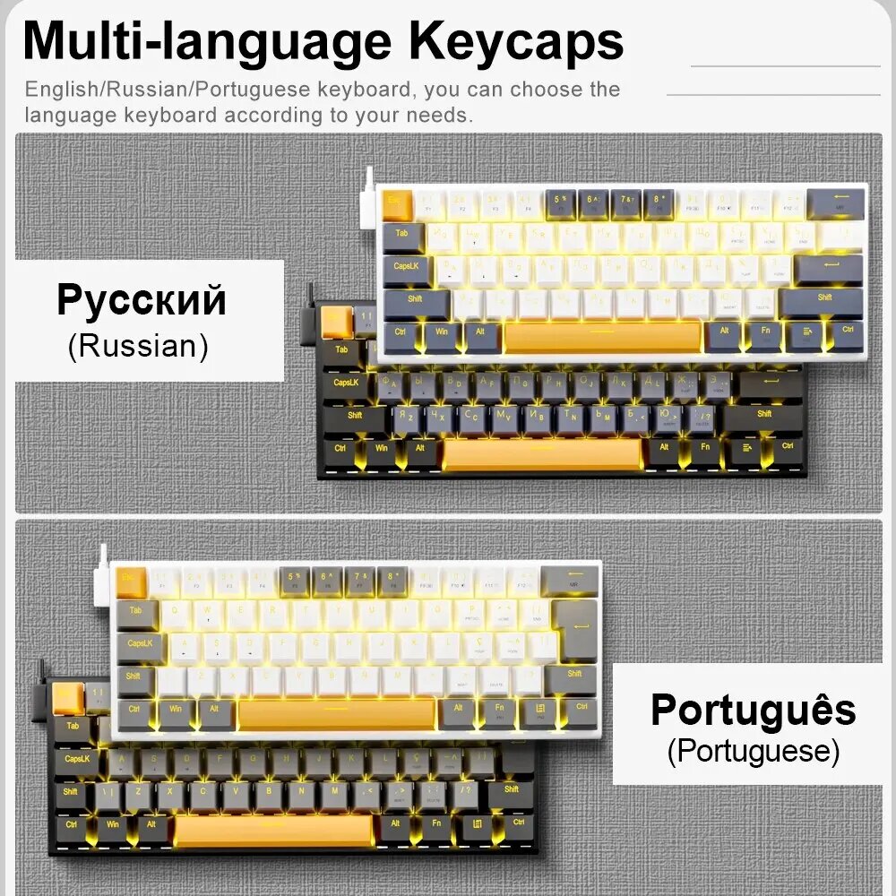 Клавиатура бело-серая механическая проводная Z11, 61 клавиша, Hot Swap, переключатели: Red Axis