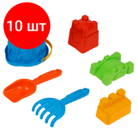 Внимание! Товар продается комплектом:[Набор для песка ТРИ совы "Замок", 6 предметов (ведро-замок, грабли, совок, 3 формочки)]  ...