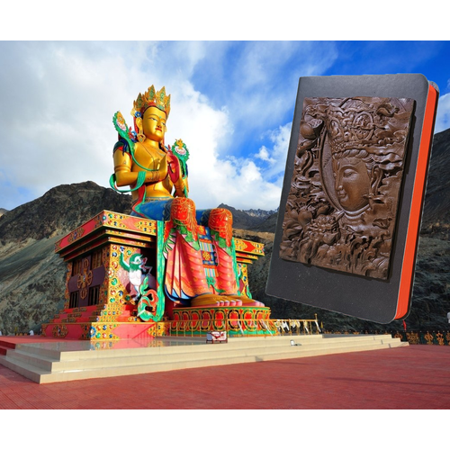 Ежедневник блокнот недатированный с барельефом из дерева, Будда, А6, 100х150мм, Мастерская Символов