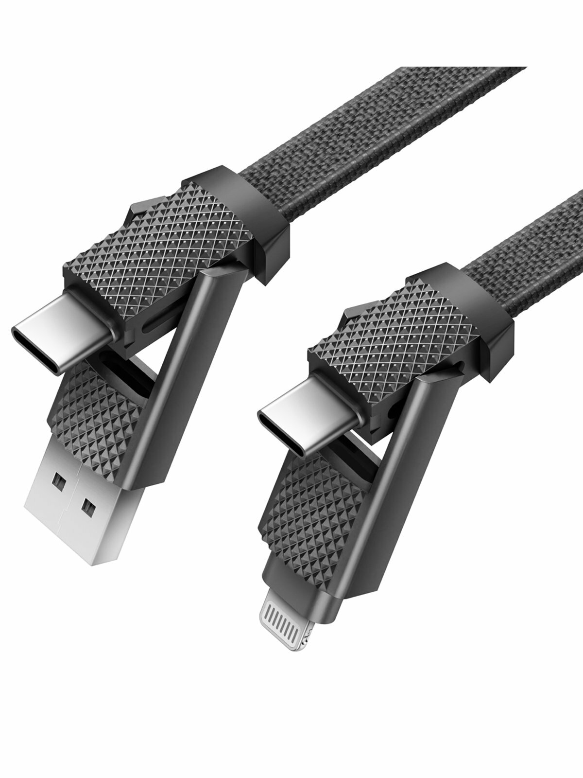 EnergEA Кабель Bazic AluCable 4-in-1 (In USB-A/C, Out USB-C/Lightning) 60W Black 1.0m