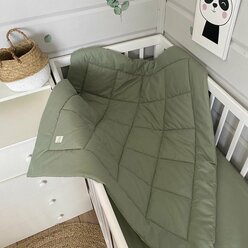 Одеяло стеганое в кроватку для новорожденного MamiBro, размер 90х110 см, 100% хлопок, зеленый