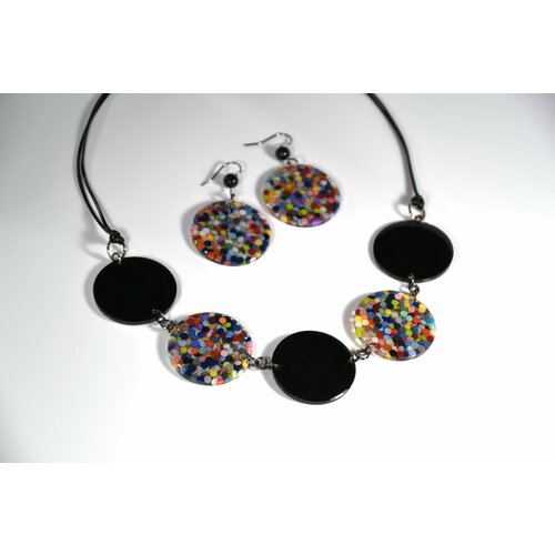 Комплект бижутерии Карамба: колье, серьги, размер колье/цепочки 48 см, мультиколор, черный