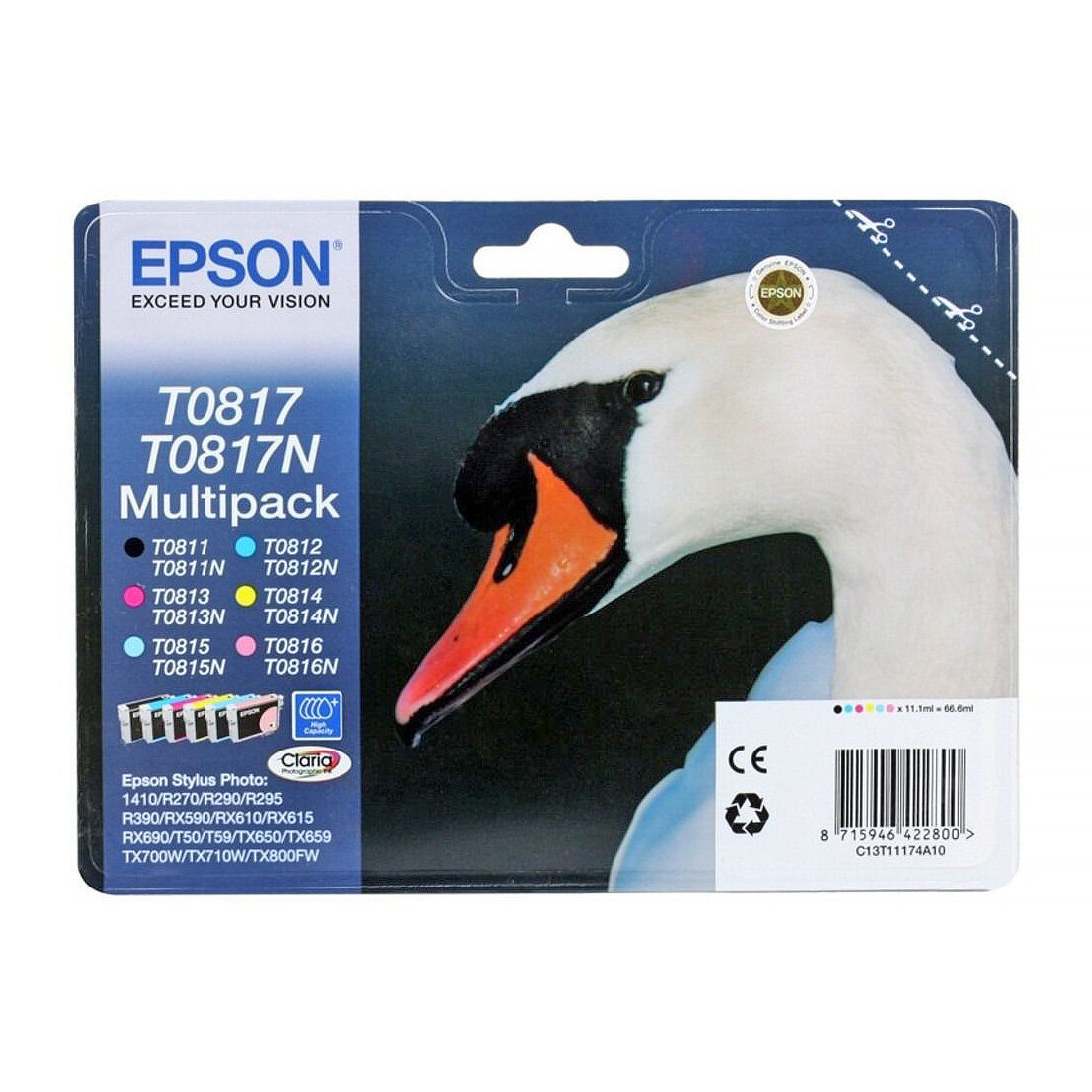 Комплект картриджей Epson для R270 R290 R295 R390 RX590 RX610 RX615 RX690 1410 T50 TX650 TX659 TX700w TX710 TX800fw Оригинальный в тех. упаковке.