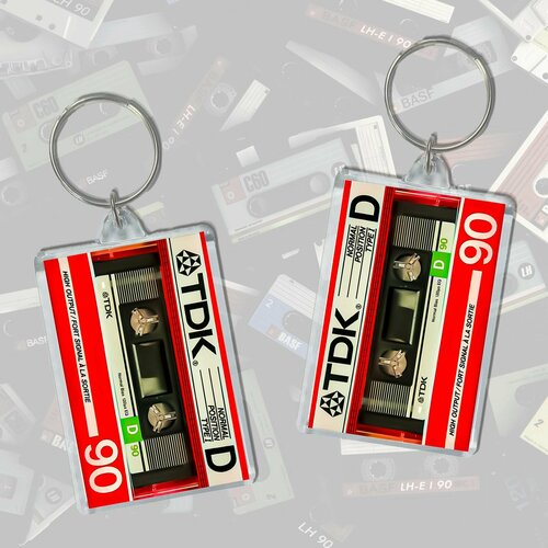 Брелок брелок кассета TDK, глянцевая фактура, красный, черный