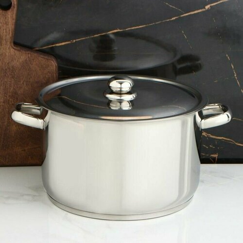 Кастрюля цельнотянутая Профи 10 л d 28 см металлическая крышка с теплораспределительным слоем капсульное дно цвет серебряный 18357₽