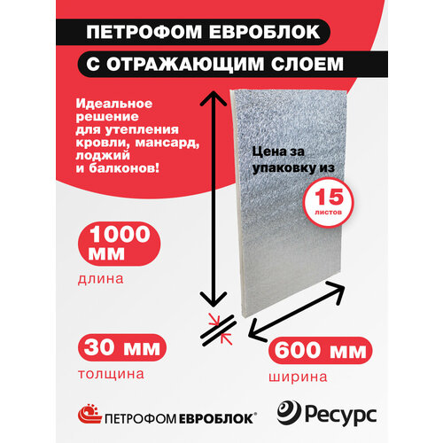 Фольгированная теплоизоляция 9м2 30мм х 0,6м х 1м, 15шт/уп
