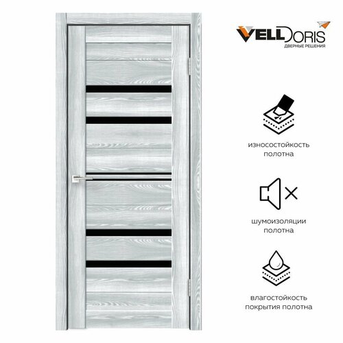 Дверной комплект VellDoris XLINE 6, клён айс, 700x2000, LR, стекло лакобель черное, без врезки замка и петель